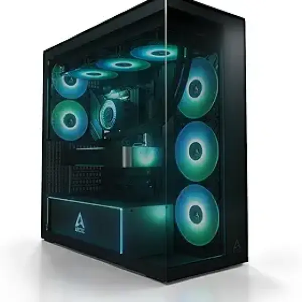ARCTIC Xtender (Black) - PC Case, Tempered Panorama Glass, 2 x 420 mm Radiator Support, Full Tower, Big Tower, E-ATX, 5X A-RGB Fans pre-Mounted - Black