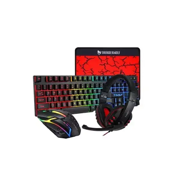 T-WOLF TF800 Wired Gaming Headset Mouse Keyboard And Mousepad 4 In 1 Combo